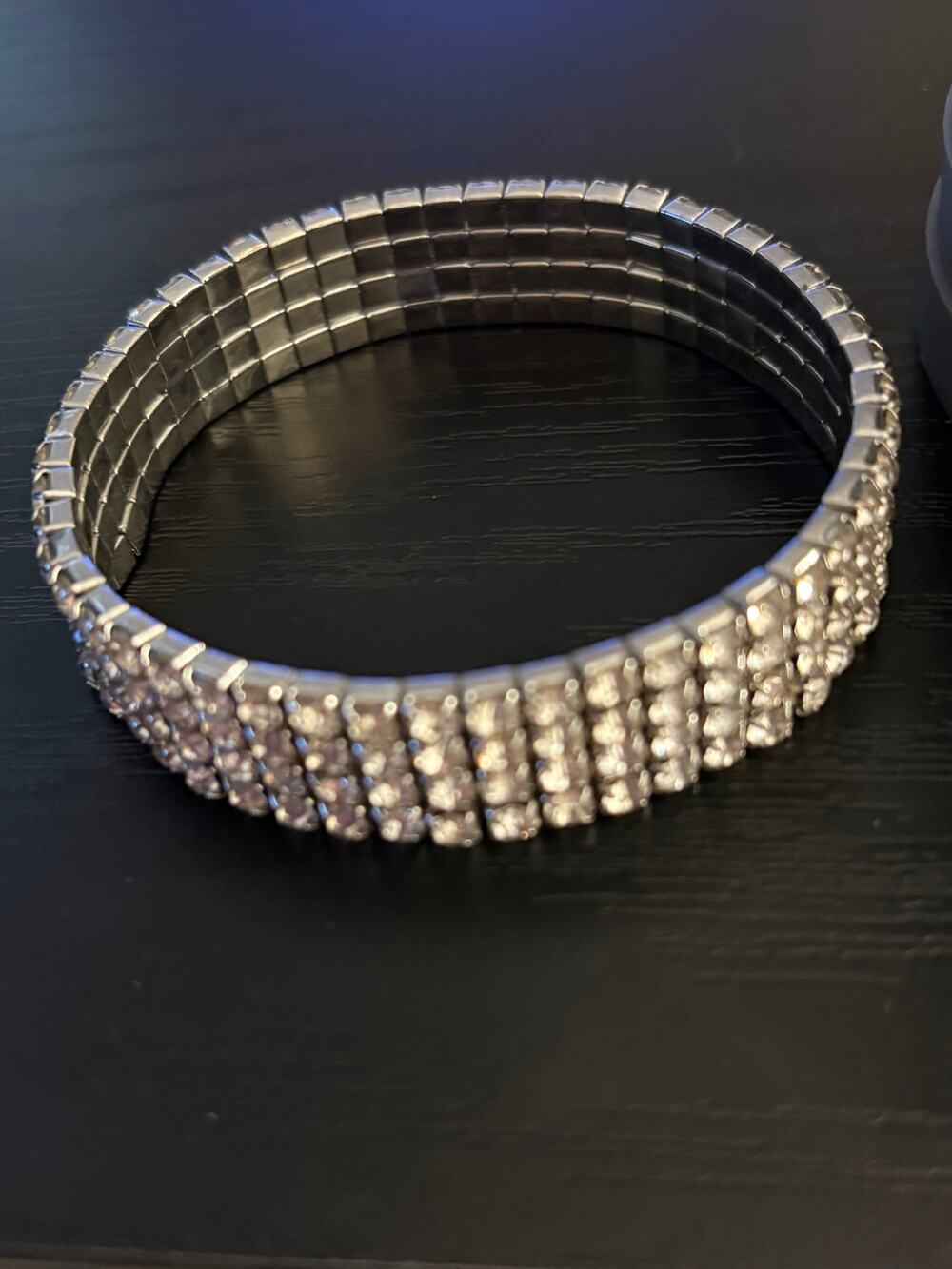 Vintage Rhinestone Stretch Bracelet Silver Tone 7.5”